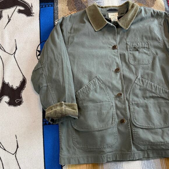 LL Bean Field Coat Womens Size XL Chore Barn Removable Wool Liner Green - Picture 8 of 12